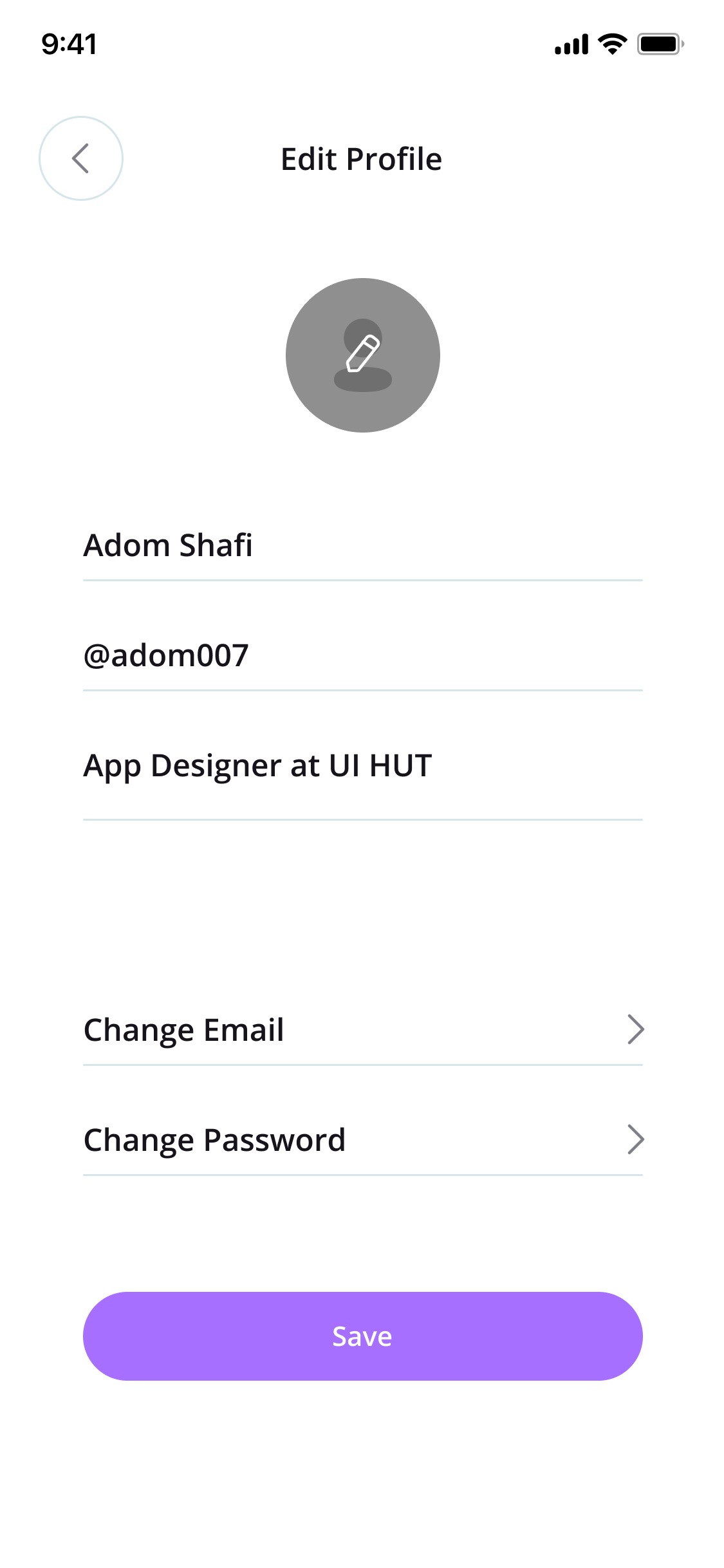 Confect - Edit Profile Screen