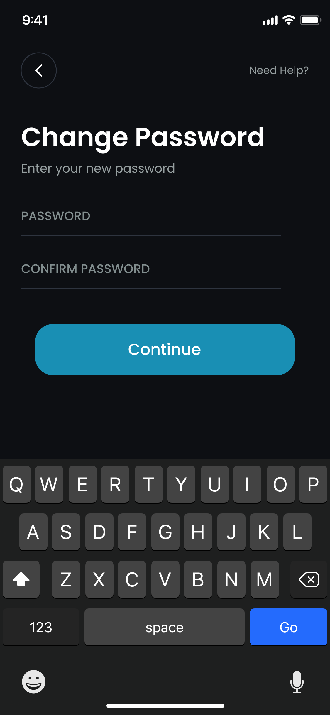 Heal You - Change Password Screen