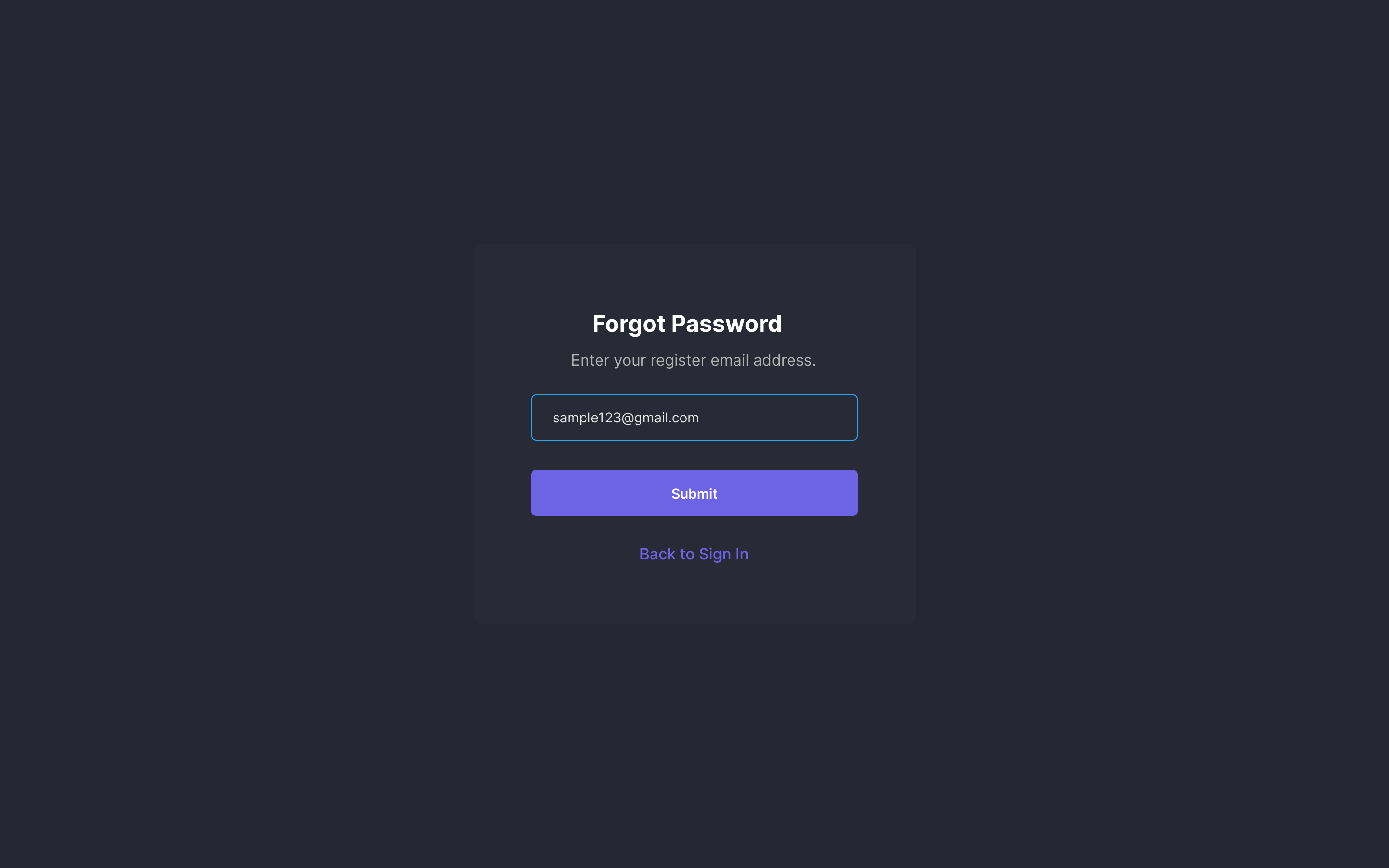 Forgot Password Web App Screen