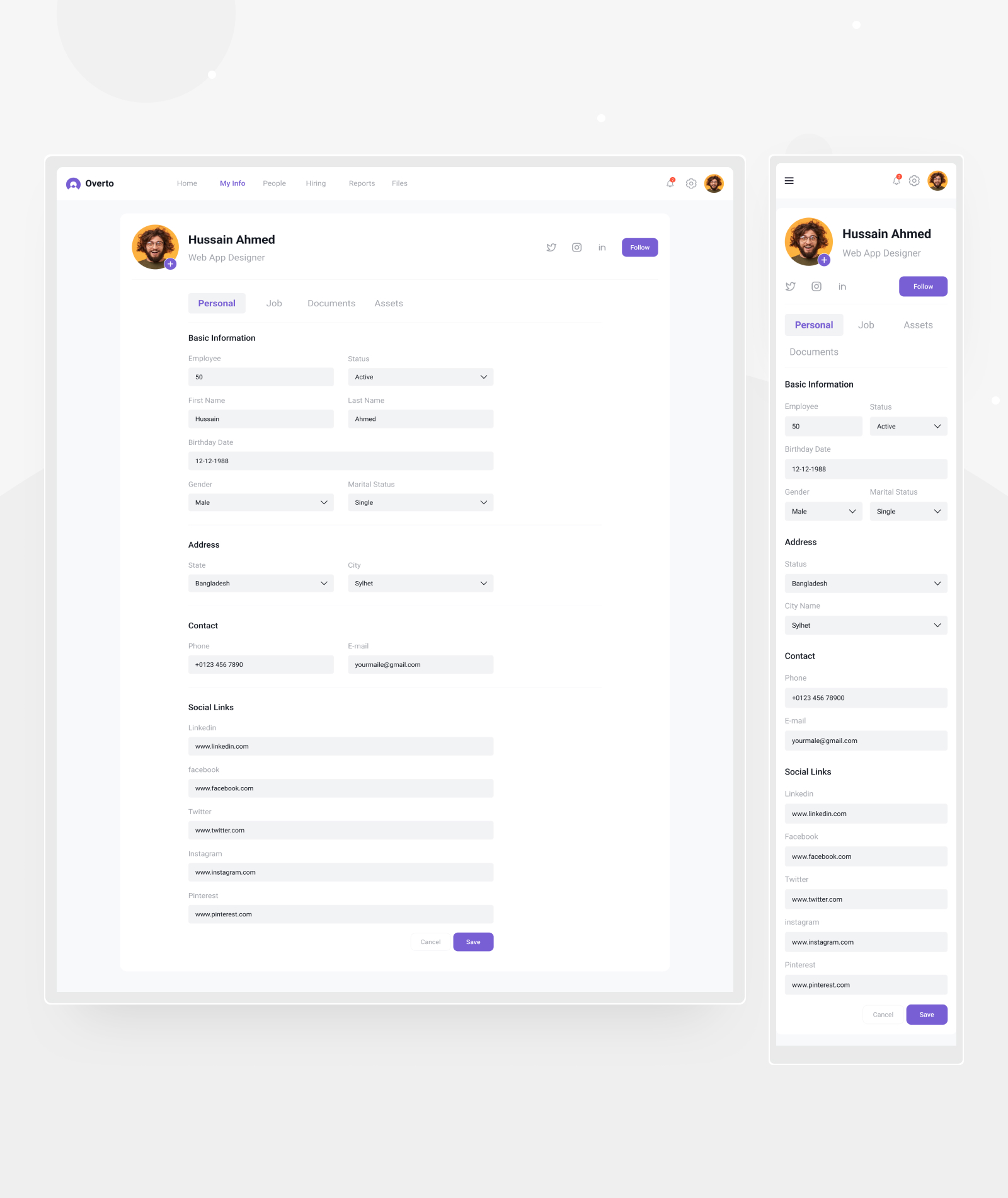 Personal Information Screen Design