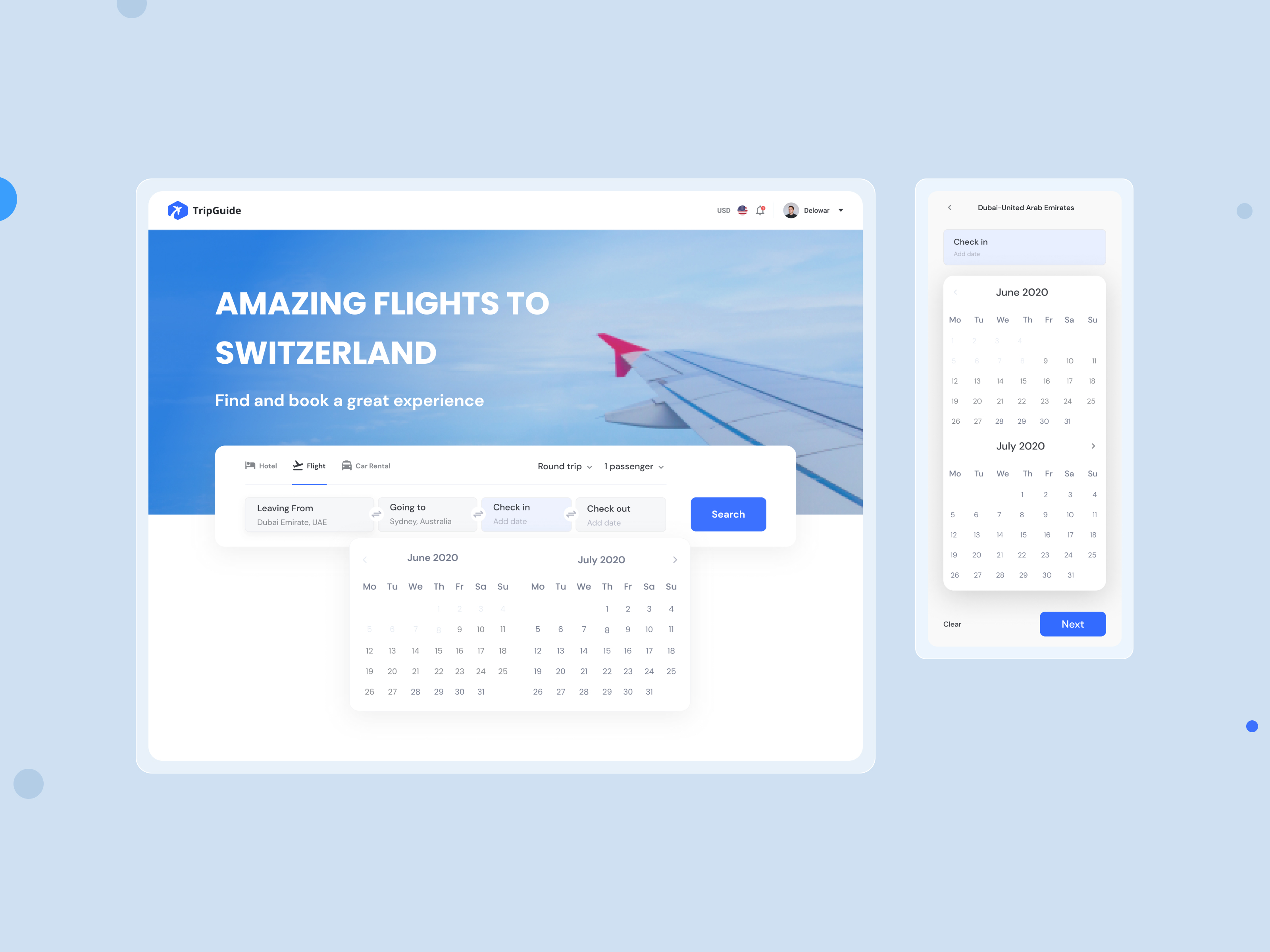 Date Picker Ui Design Web App Screen - Flight