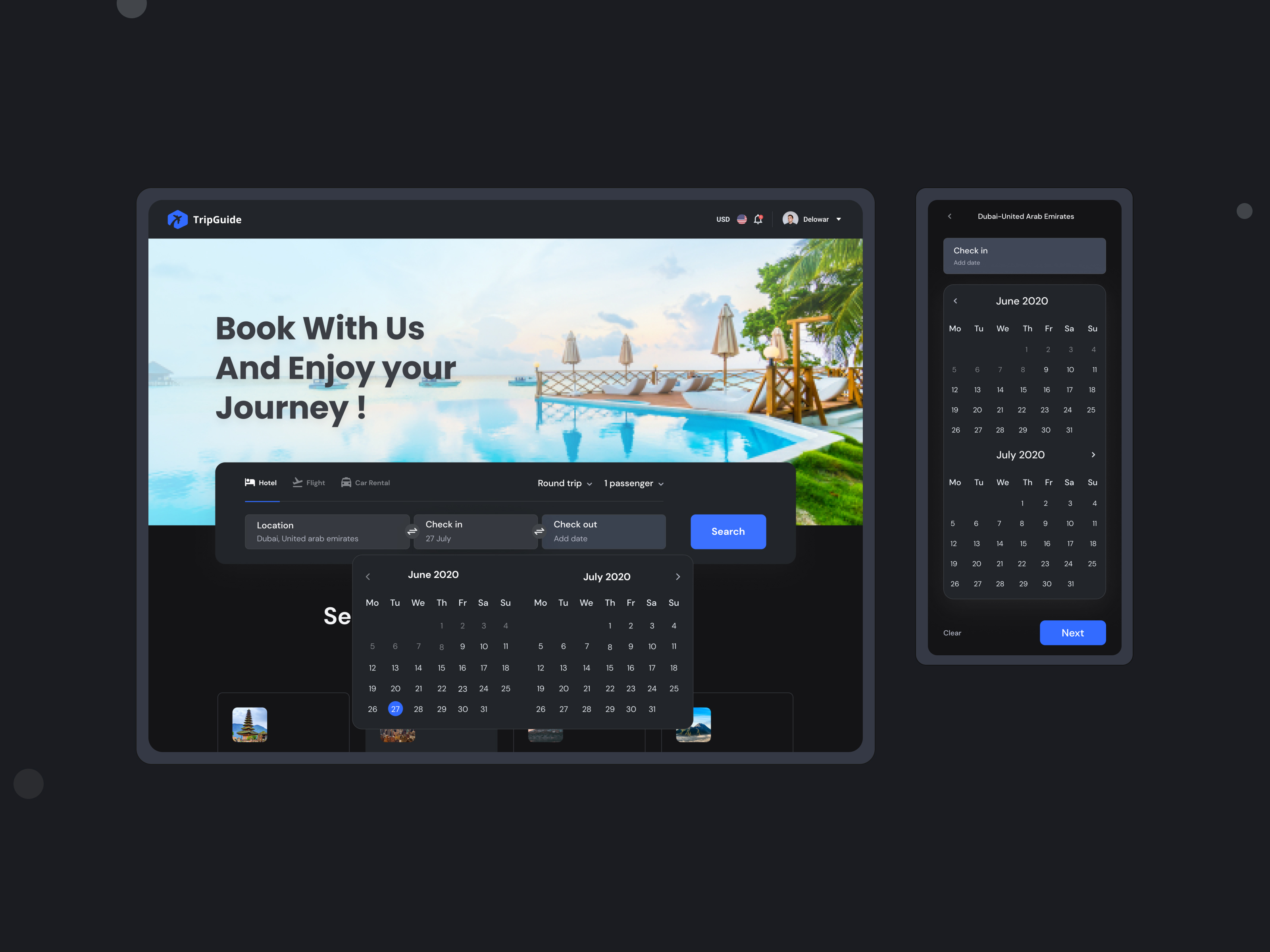 Date Picker Ui Design Template Screen - Hotel